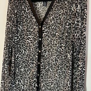 INC International Concepts Black and Gray sheer Leopard Blouse 1X